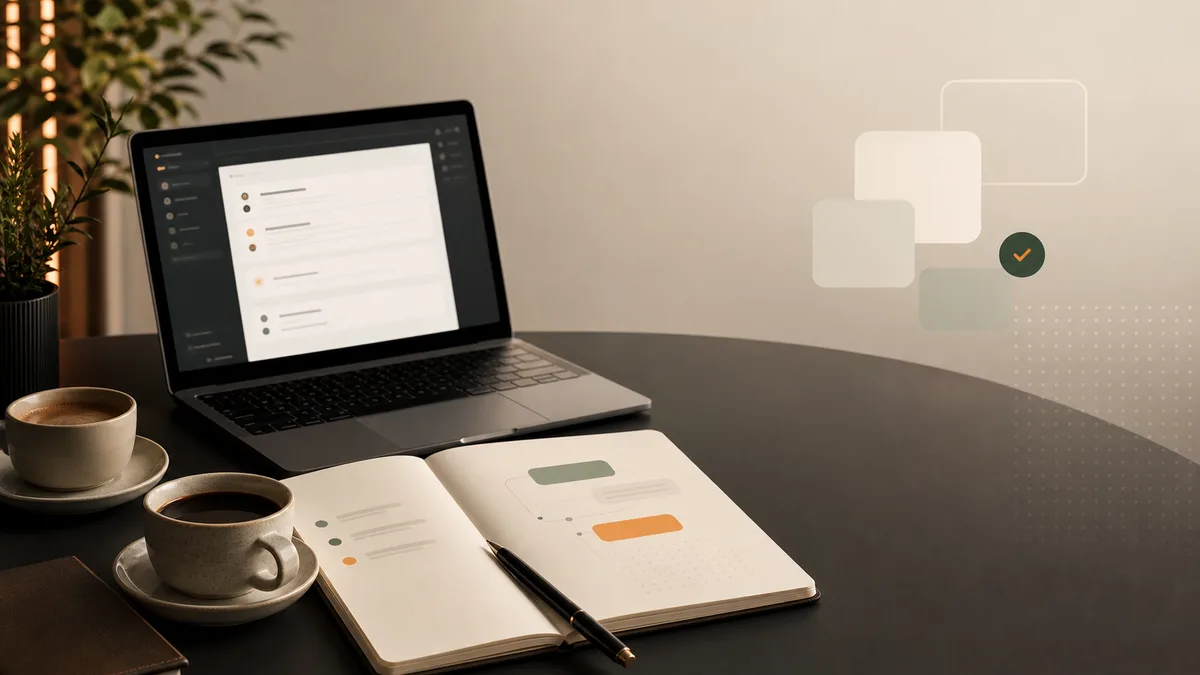 Interview preparation notebook and abstract message cards